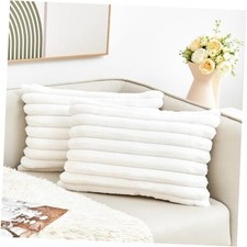 Throw Pillow Covers Decorative Faux Fur Set 20" x 12" Pack of 2 Cream White