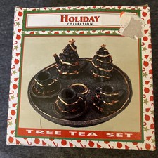 Miniature Mini Tea Pot Set Christmas Trees 8 Pc Novelty