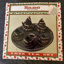 Miniature Mini Tea Pot Set Christmas Trees 8 Pc Novelty