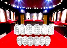 Custom Fit Iced Out Silver CZ Grillz Set w/ Mold Kit–Top & Bottom Hip Hop Teeth