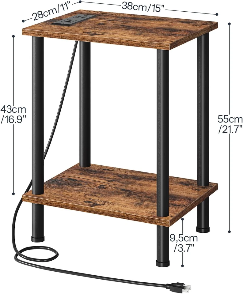 Side Table with Charging Station, Set of 2 End Tables with USB Port and Outlets, - Image 3 of 4