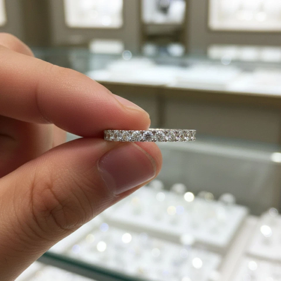2MM Gold Band Lab Grown Diamond Half Eternity Ring D-E/VVS UK Made & Hallmarked - Image 3 of 4