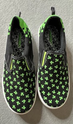 Minecraft Slip-on Shoes Youth Size 5 Boys Green Black Logo Skate Creeper Excell.