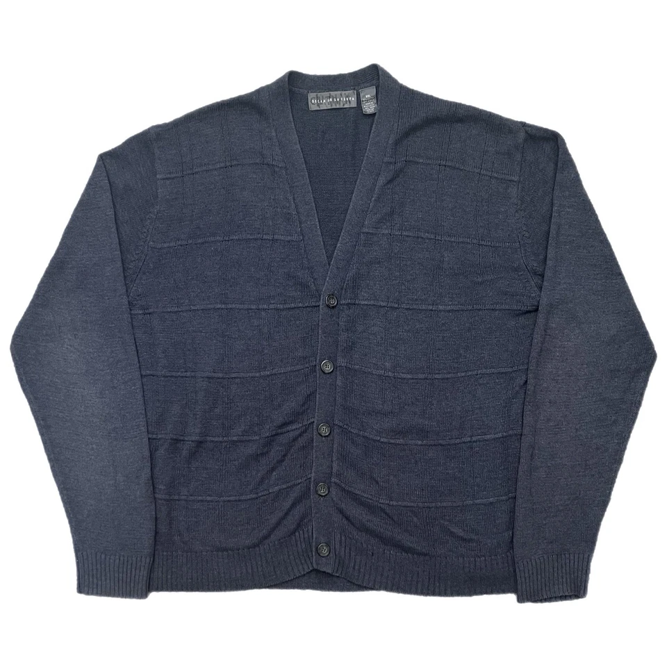 Cárdigan Vintage Oscar De La Renta Años 2000 Azul Grunge Kurt Cobain Suéter - XXL Foto 3 de 4