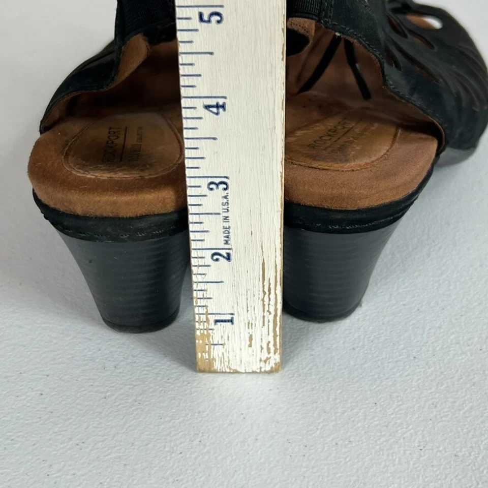 Sandalias de tacón Cobb Hill Rockport para mujer 9W con cordones de cuero negro punta abierta Foto 4 de 4