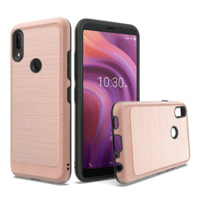 Para Alcatel 3V (2019) Delgado Híbrido Cepillado con Diseño Forro Borde Estuche ROSE GOL
