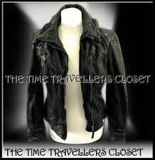 All Saints Iconic Black Belvedere Aged Leather Slim Fit Biker Jacket Uk 6 £278