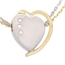 Ciondolo Cuore con 3 Diamanti Brillanti, 585 Oro Giallo & Oro Bianco Nuovo