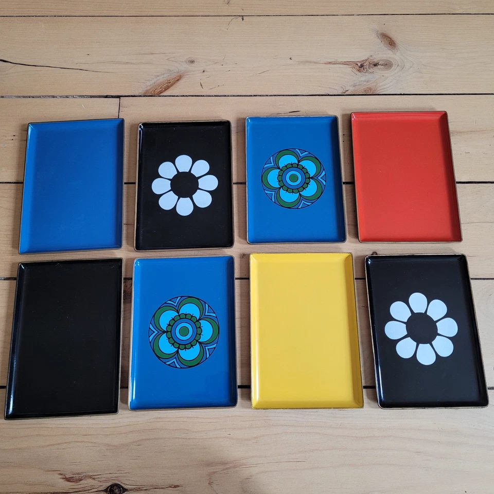 Набор из 8 винтажных MCM 70-х психоделический мод лак лотки тарелки Японии середины века - Изображение 2 из 4