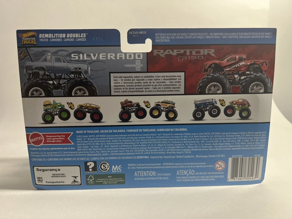 Paquete de 2 Monster Trucks Hot Wheels Chevy Silverado vs. Ford F-150 Raptor Foto 4 de 4