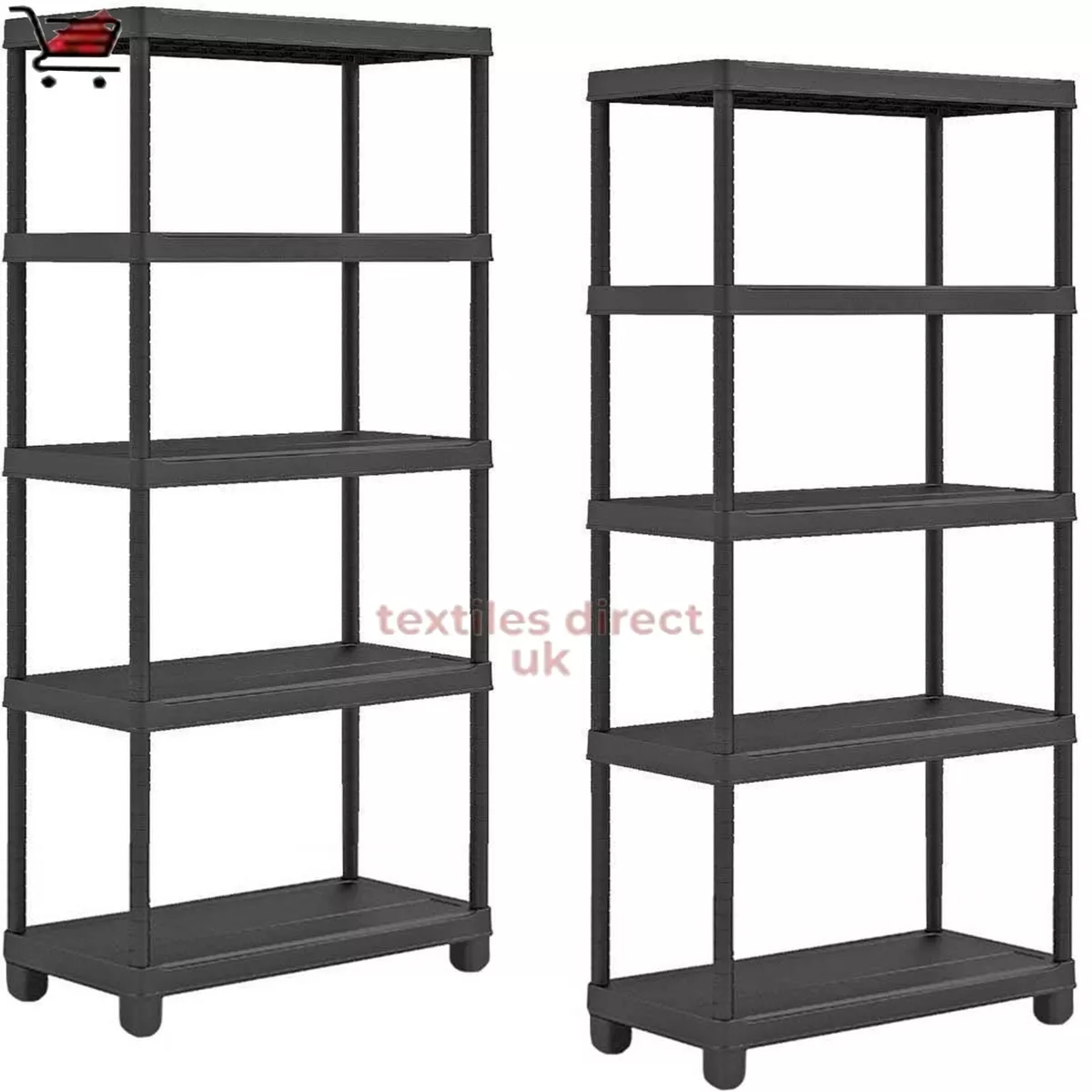 5 Tier Plastic Storage Rack/Shelving Black Wire Shelf Kitchen/Office Unit  Stand