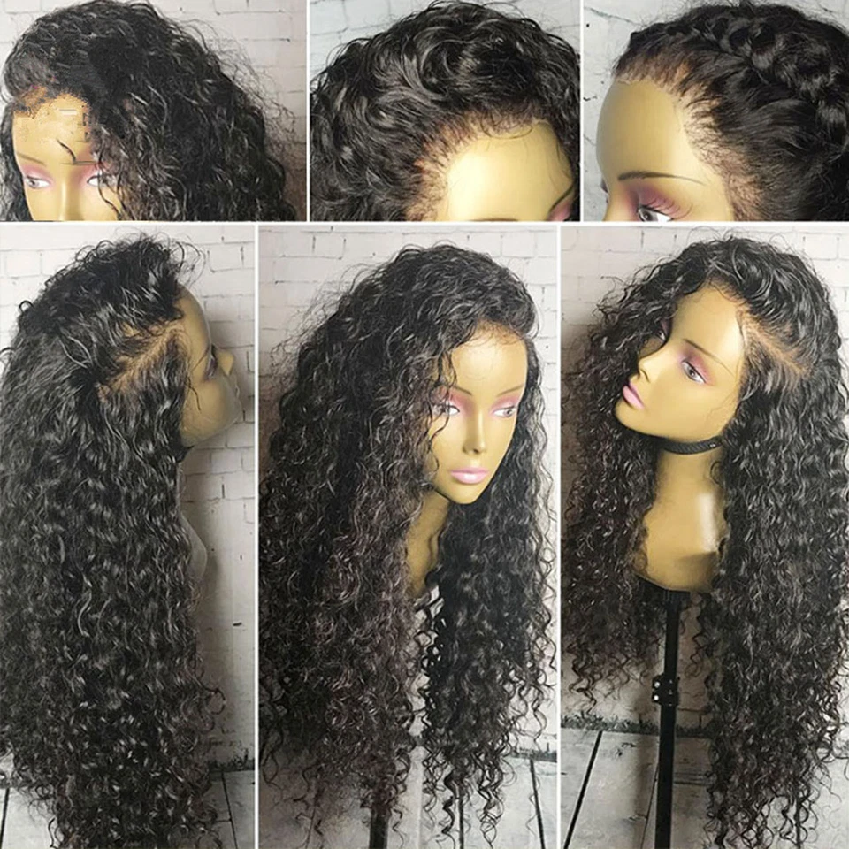 180% Density Black Synthetic Lace Front Wigs Long Loose Curly Wave Black Women - Image 3 of 4