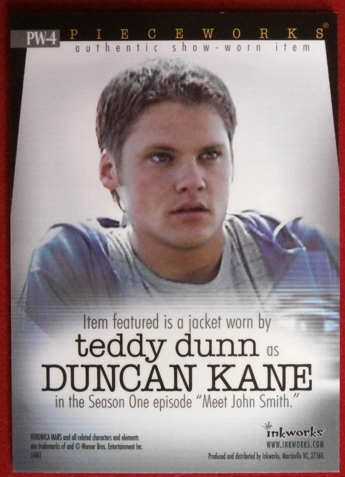VERONICA MARS - TEDDY DUNN as Duncan Kane - Costume Wardrobe Card PW-4, Inkworks - Image 2 of 2