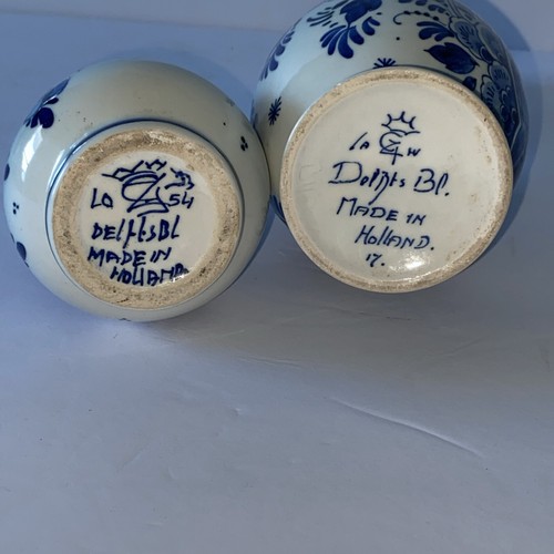 2 Vintage handbemalte Delfts Holland Sockel Knospe Vase Windmühle und Blumen - Bild 6 von 7