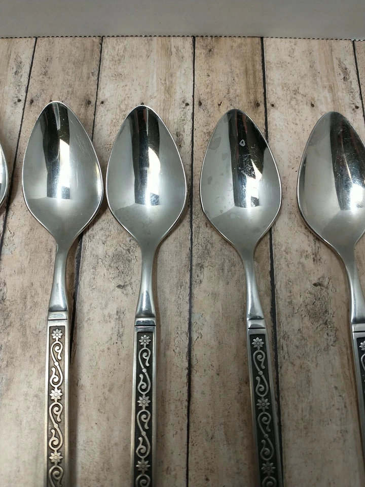  Lote de 8 cucharas de fruta del desierto ovaladas medianoche S S S de Oneida 6" Foto 4 de 4