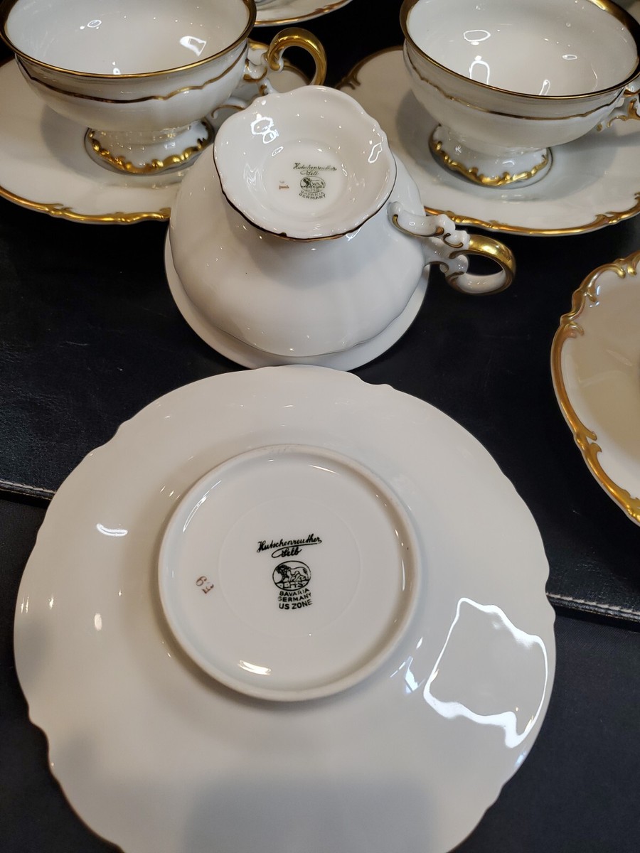 Lot of 8 Set Hutschenreuther Royal White Gold Trim Sylvia
