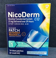 NicoDerm CQ Step 1 Stop Smoking Aid Clear Nicotine Patches 14ct 21mg Exp 04/2028