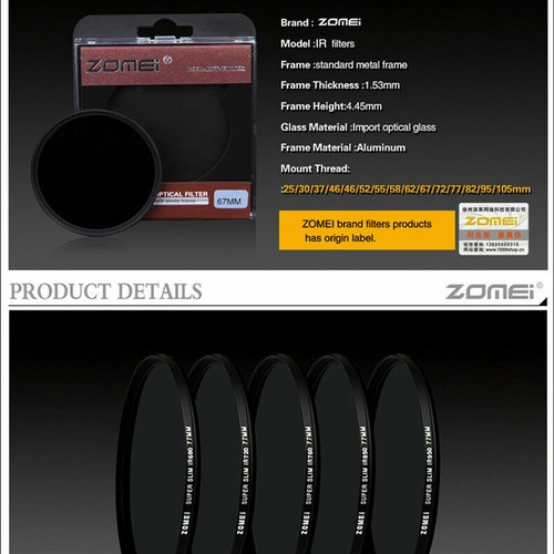 Zomei pro 25/30/37/49/52/55/58/62/67/72/82 mm 950nm IR filter infrared filters - Picture 4 of 9