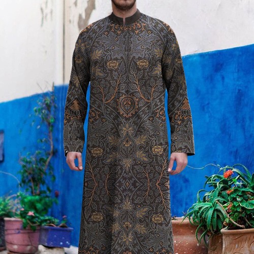 Herren Langarm Lang Kleid Robe Muslimische Kleidung Saudi Jubba Arab Kaftan Thobe - Bild 6 von 12