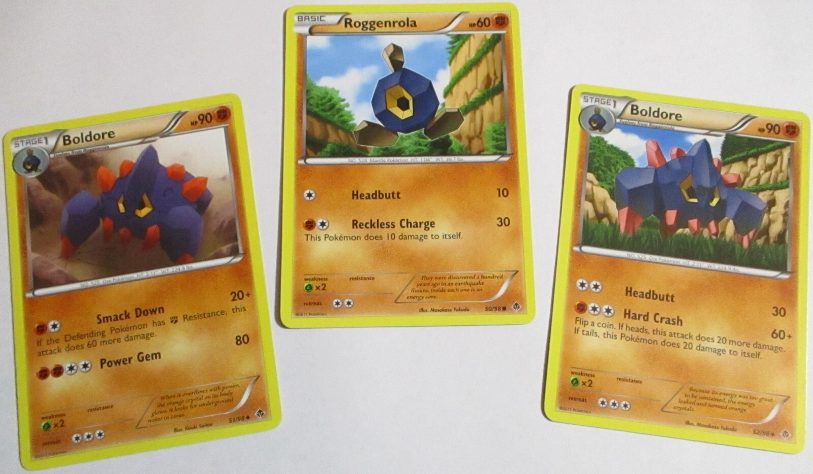 Roggenrola 50/98 Boldore 51/98 52/98 Emerging Powers 3 Pokemon Card x3