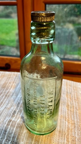 Vintage Glass Bottle-Vitalis Tippers Diffusible Stimulant Birmingham Pale Green