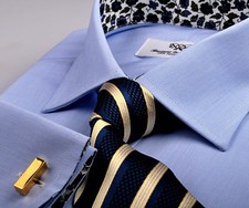 Blue Poplin Business Dress Shirt Smooth Formal Floral Designer Stylish Fashion