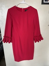 Tahari Arthur S Levine Red Formal Dress Bell Sleeve Sheath women size 4