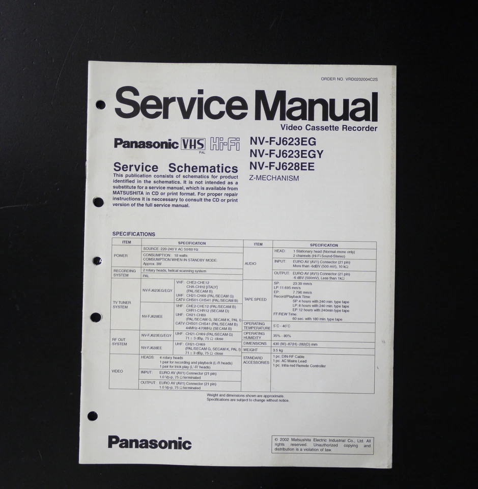 Original PANASONIC NV-FJ623EG/EGY / NV-FJ628EE Service Manual /Anleitung O10 - Bild 1 von 1