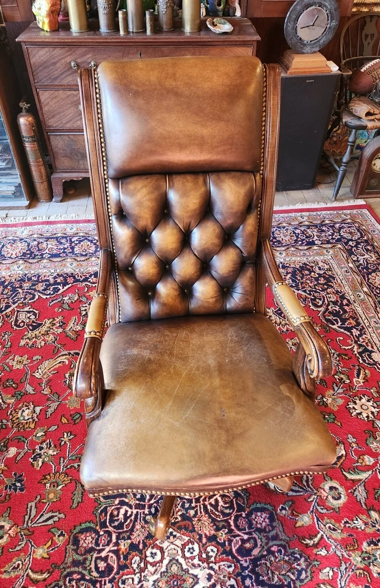 Hancock Moore Executive Tufted Swivel Tilt Chair Brown Leather