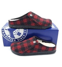 Birkenstock Zermatt Slippers Women  s Size 5 EU 36 Red Black Plaid Wool Shearling