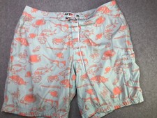 J. Crew Men  s Swim Trunks Board Shorts Green And Coral Sea Life Print Size Med
