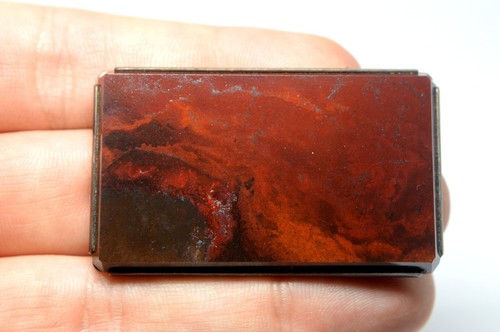 VINTAGE 925 STERLING SILVER RECTANGULAR SHAPED RED MINERAL STONE BROOCH - Picture 4 of 8