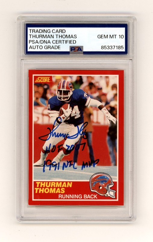 Thurman Thomas 1989 Score #211 Signed Rookie RC w/ 2 Ins PSA 10 Auto Bills