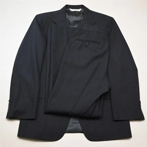 Vtg USA Made 38S 28x32 Blue Glenn Check Wool Mens Jacket Pants Suit