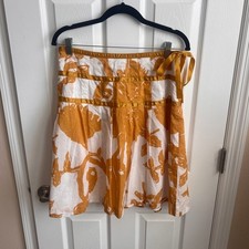 GAP Women Size 6 Mustard Yellow Floral Print A-Line Skirt with Ribbon Detail