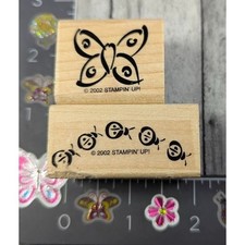 Stampin' Up Ladybugs Butterfly Lot of 2 Rubber Stamp Wood D83