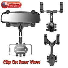 Car Cell Phone Bracket 360° Universal Clip On Rear View Phone Mount Holder USA