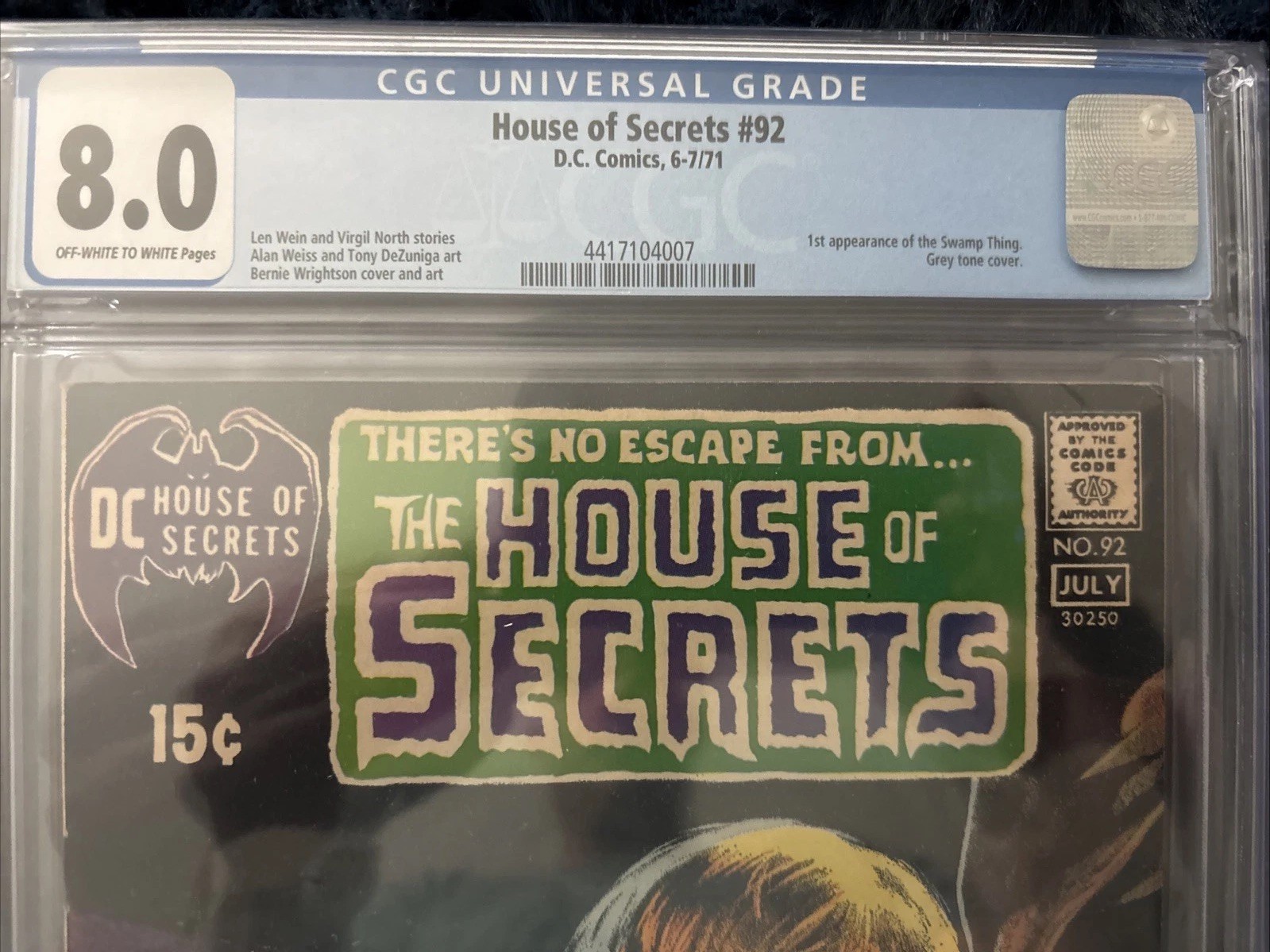 House of Secrets #92 CGC 8.0 1971 OW/W PGS 1st  Apr. of Swamp Thing DC Key 🔑