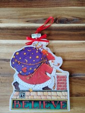 Darling Vintage Mary Engelbreit Christmas Tree Ornament Wood Die Cut Santa Claus