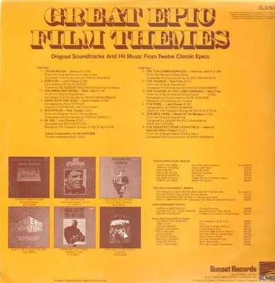 Great Epic Film Themes Various NEAR MINT Sunset Vinyl LP