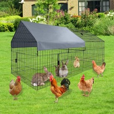 Walk-in Chicken Run Coop Waterproof Covered Metal Hen House Poultry Cage Outdoor
