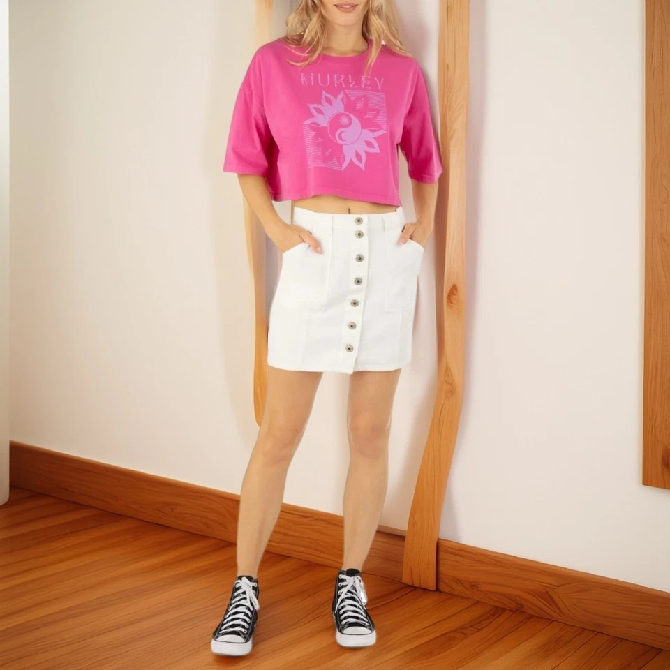 Hurley Juniors Tracy нашивка карманы кнопка спереди мини юбка белый размер 30 новый с Ярлыками - Изображение 2 из 2