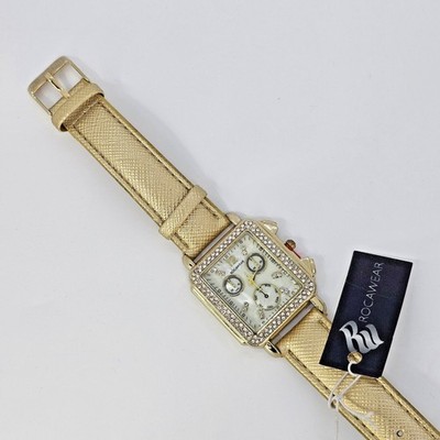 Rocawear  Women's Watch 36MM Crystal Bezel Gold Case Gold Faux Leather Bands