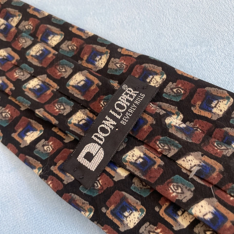 Corbata para hombre Don Loper Beverly Hills geométrica floral verde granate negra 4"x59" Foto 3 de 4