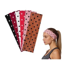 6 Pack Polka Dot Headband, Women Hair Stretchy Fabric Wide Headbands, Soft Th...