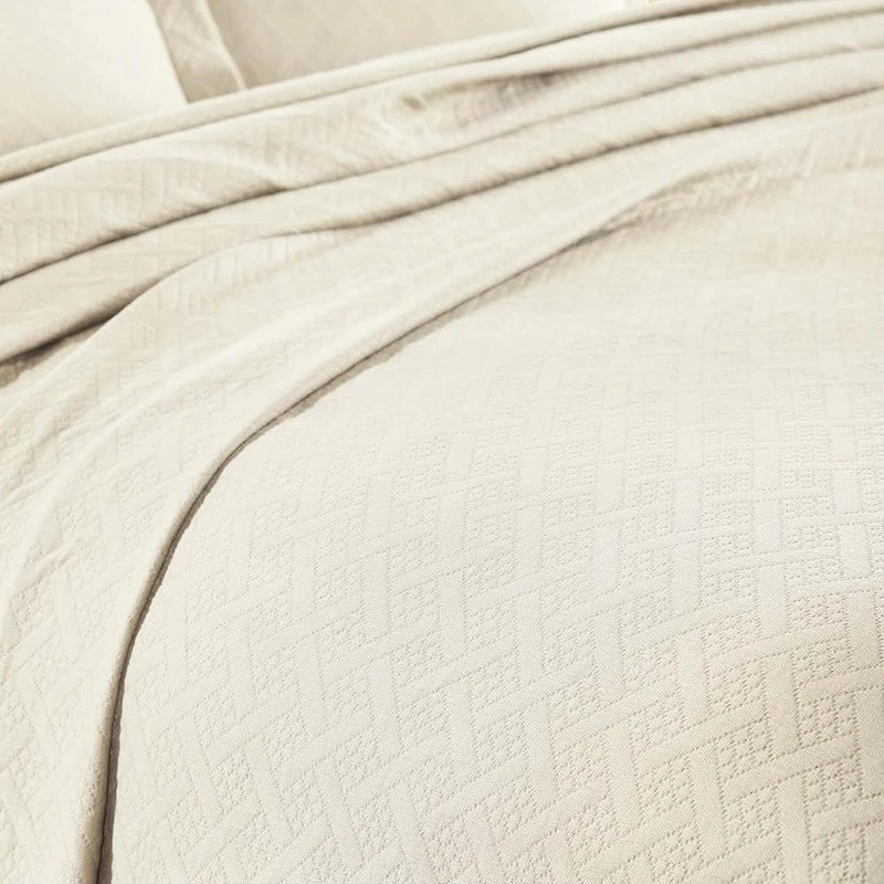 Luxury Cotton King Size Ivory Bedspread Set Soft Texture Cozy Home Decor New - Image 4 of 4