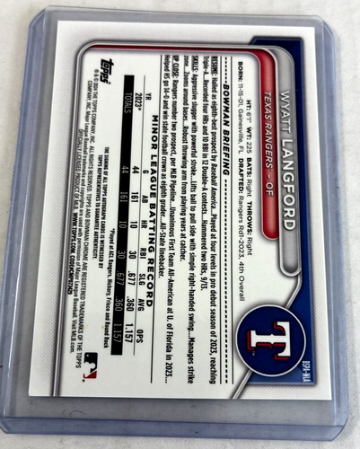 Green Refractor #/99- 2024 Bowman Sapphire Edition - Rc Auto Wyatt Langford - Afbeelding 2 van 2