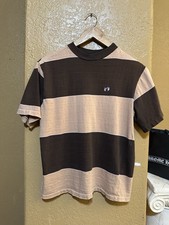 Camiseta De Colección Años 60’s/70’s Hang Ten Marrón Tostado Rayas Surf Patín Para Hombres Mediana EE. UU.