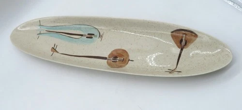 VTG MCM Redwing Pottery Lute Song Oblong Bread Tray 19" long Speckle Pattern