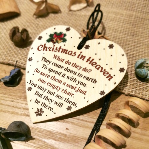 Wooden Heart Plaque Christmas In Heaven Memorial Gifts Loss Love Sign Keepsake - Picture 5 of 6